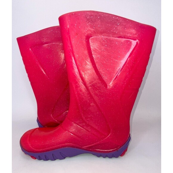 SKEEPER Size 32/1Y Black Slip-On Rain Boots w/Grip Soles Pink/Purple Rubber Boot - Picture 6 of 10